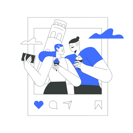 Couple Taking a Selfie in Pisa, Italy Illustration