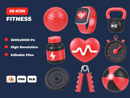 Preview: Fitness Items 3D Icon Pack