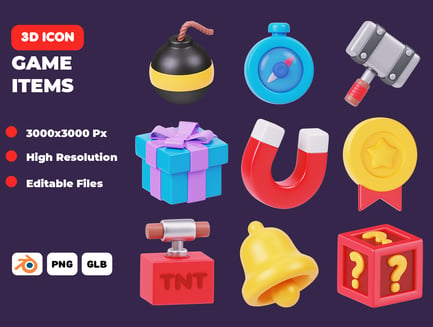Aperçu: Pack d'icônes 3D Game Items Vol 1