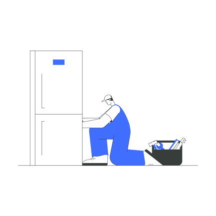 Refrigerator Repair Illustration with Technician and Toolbox