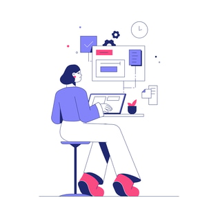 Female Web Developer Working on Laptop Illustration