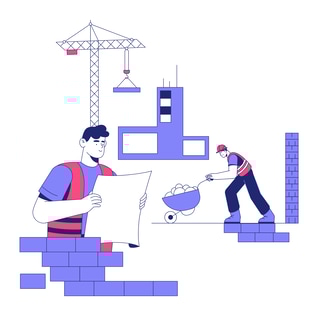 Construction Process Illustration in Duotone Style