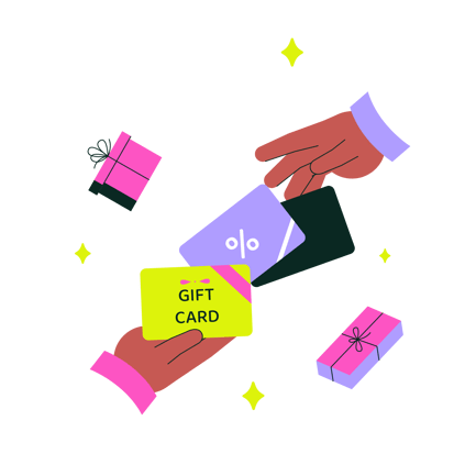 Hands Exchanging Gift Cards Illustration