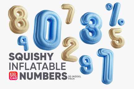 Preview: Squishy Inflatable Numbers & Percent Symbol 3D Model Pack