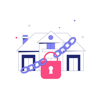 House Foreclosure Illustration with Chain and Padlock