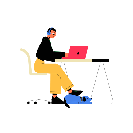 Person Working at Desk with Dog Illustration