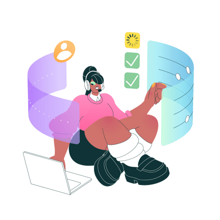 Female Support Service Specialist Working With Interactive Screens