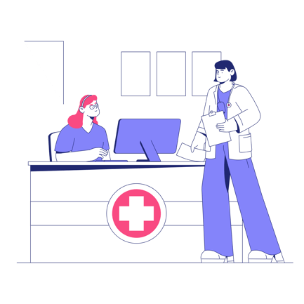 Duotone Illustration of Hospital Reception