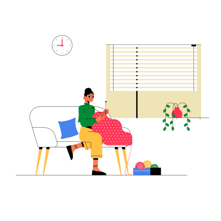 Woman Knitting on Sofa Flat Illustration