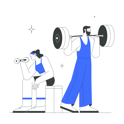 Ilustração de homem e mulher fazendo exercícios com barra