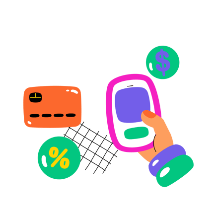 Cartoon Money Transfer with Mobile Phone and Credit Card