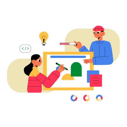 Digital Content Creators Working Together Illustration