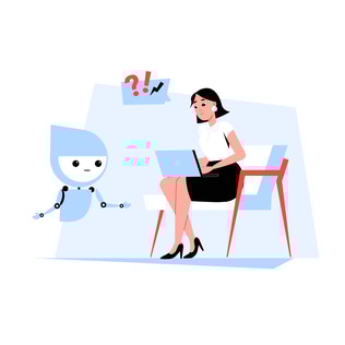 Business Woman with Robot Virtual Assistant Illustration