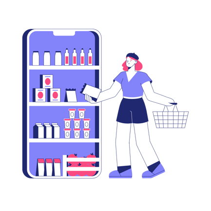 Online Supermarket Shopping Duotone Illustration