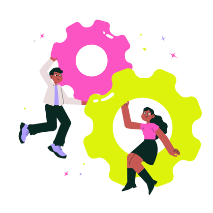 People with Gears Illustration