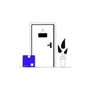 Parcel Delivery at Front Door Line Art Illustration