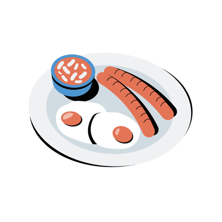 Animated Breakfast Plate with Eggs, Sausages, and Beans
