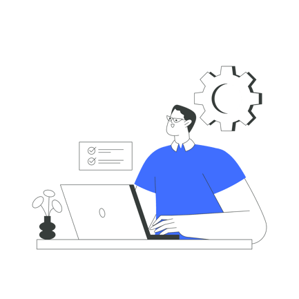 Man Completes Tasks on Laptop Illustration