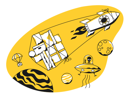 Rocket Delivering Parcels to Aliens in Space