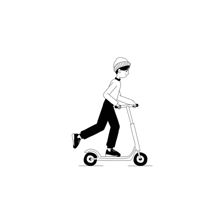 Line Art Illustration of Person Riding a Scooter