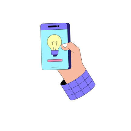 Hand Holding Phone with Light Bulb Idea Illustration