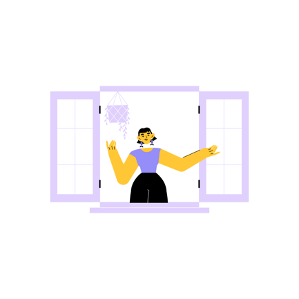 Woman Opening Window Illustration in Duotone Style