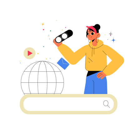 Searching for Products with Binoculars Flat Style Illustration