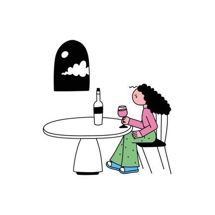 Cartoon Woman Drinking Wine Illustration