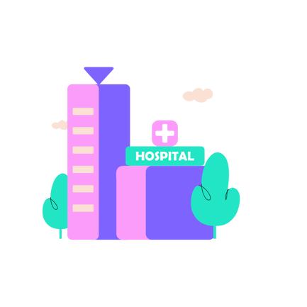 Cartoon Hospital Illustration in Pink and Purple