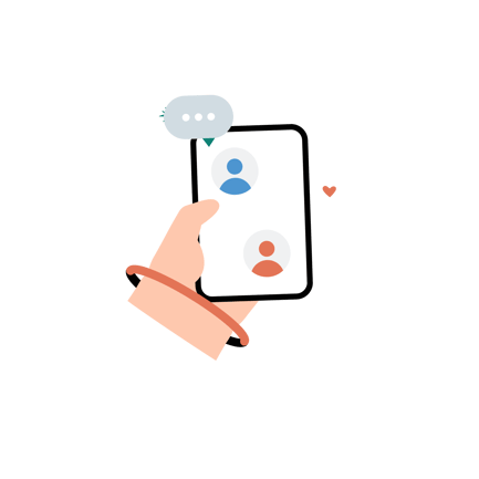 Hand Holding Phone with Chatting Icons