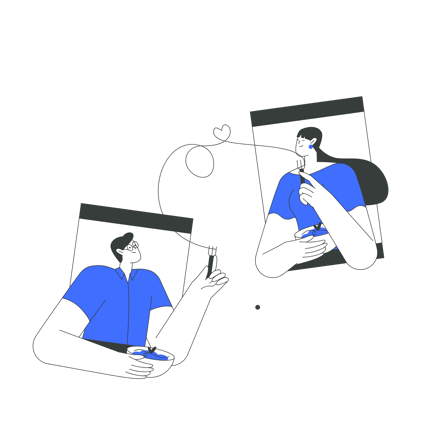 Virtual Dating Illustration with Two People in Video Call
