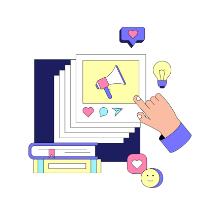 Content Creation Illustration with Hand and Social Media Icons