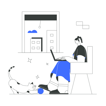Woman Working at Home with Cat Illustration