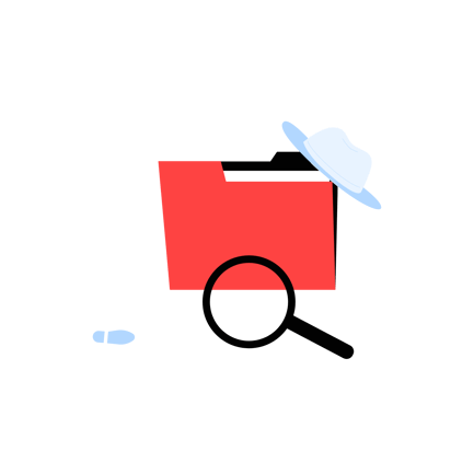 Ilustración de carpeta oculta con lupa