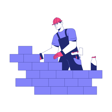 Construction Worker Building Wall Illustration