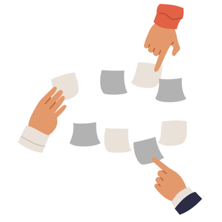 Hände, die am Arbeitsplatz mit Haftnotizen zusammenarbeiten, Animation