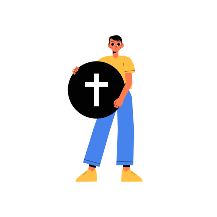 Man Holding Christian Cross Flat Illustration