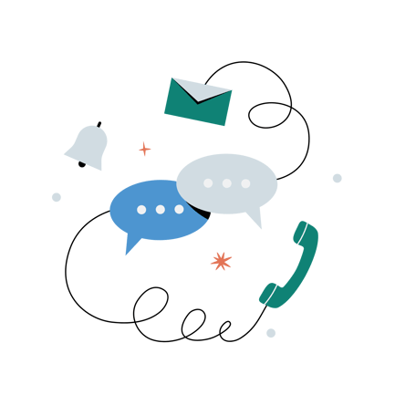 Contact Us: Communication and Support Flat Design