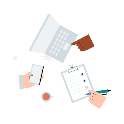 Co-Working Collaboration with Laptop, Phone, and Checklist