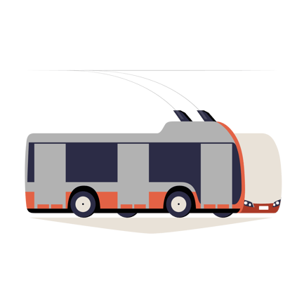 Solid Trolley Bus Illustration in Urban Setting