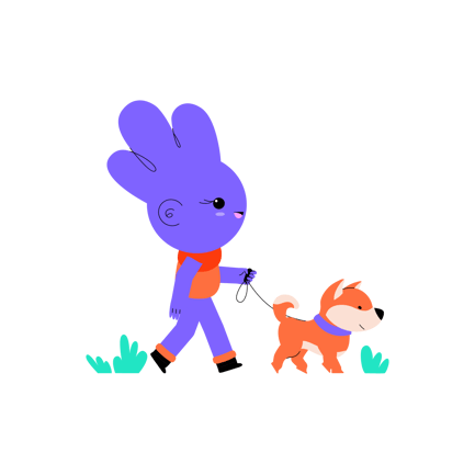 Illustration d'un joli lapin promenant un chien