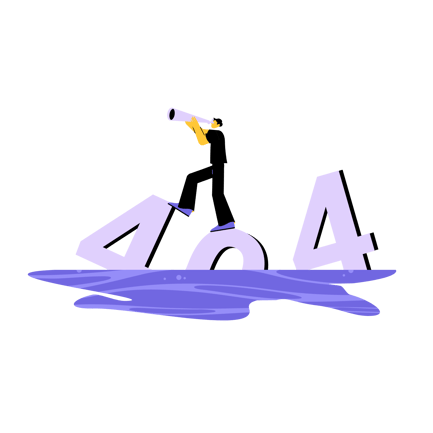 Error 404 Illustration with Man Looking Through Telescope