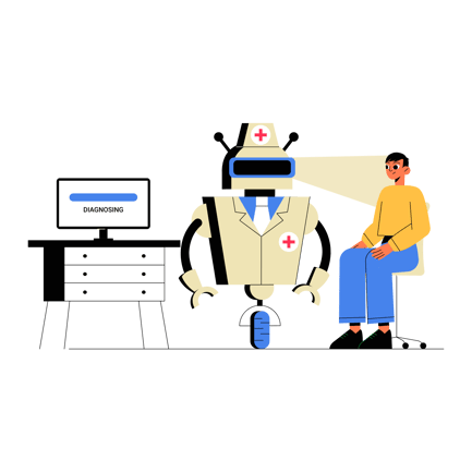 Flat Diagnostic Robot Examining Patient Illustration