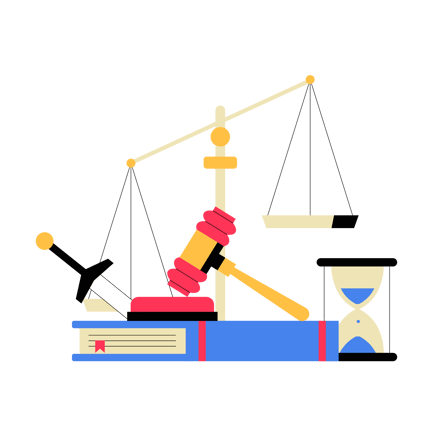 Court and Law Illustration with Gavel and Scales