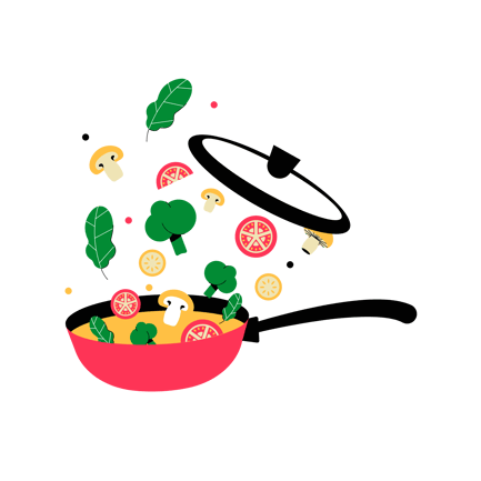 Cooking Vegetables in a Frying Pan Illustration