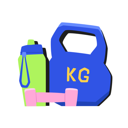Kettlebell, haltere e garrafa de água