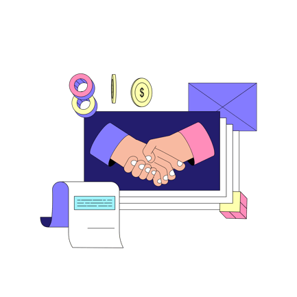 Corporate Finance Illustration with Handshake and Paperwork