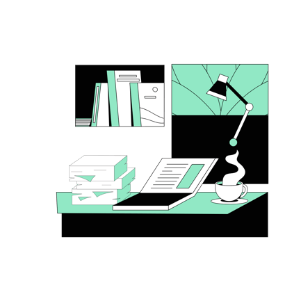 Office Workspace Illustration with Laptop and Coffee