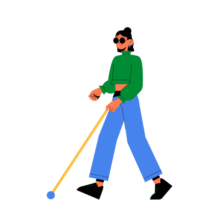Visually Impaired Woman Walking with Cane Animation