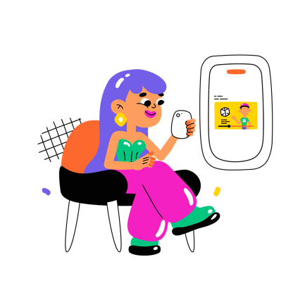 Cartoon Girl Watching Online Education Video on Phone